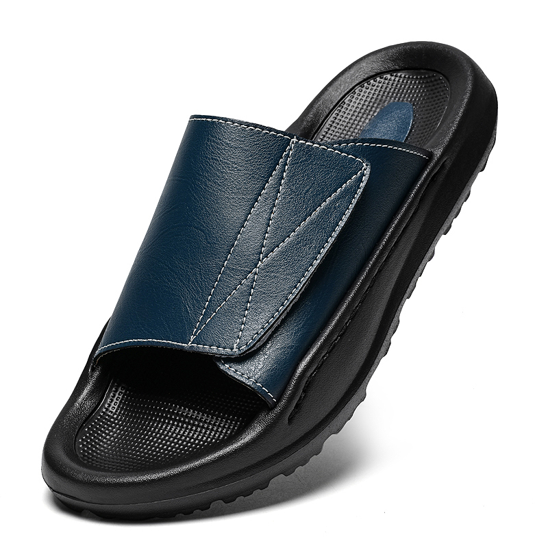 Men Shoes Velcro - Мужские кожаные шлепанцы Easy-top: регулируемые, открытые,