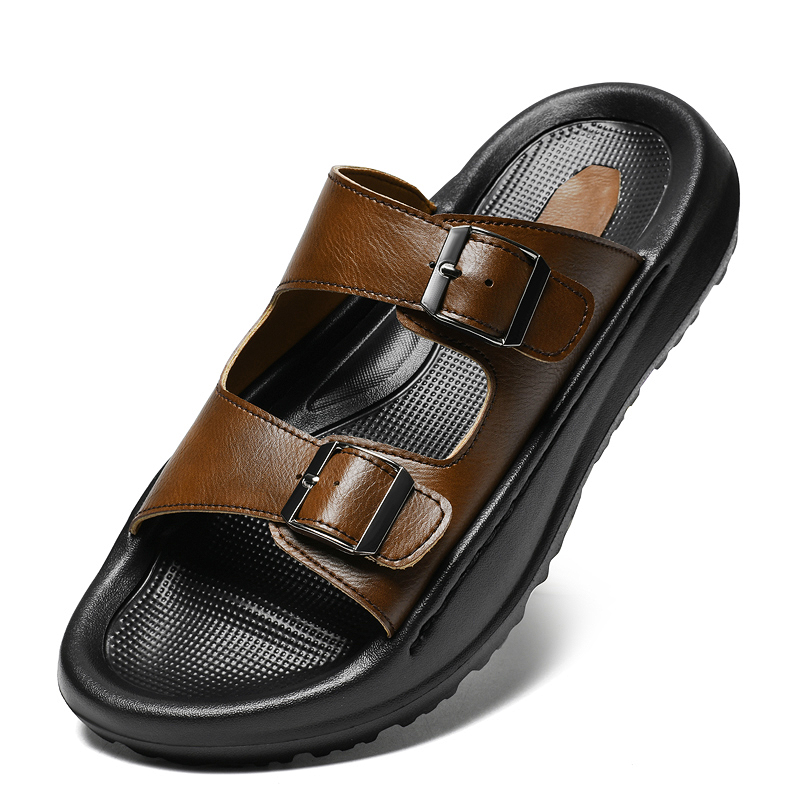 Men Shoes Velcro - Мужские сандалии без шнуровки, кожаные тапочки