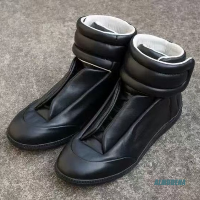Men Shoes Velcro - Черные однотонные мужские повседневные высокие кроссовки